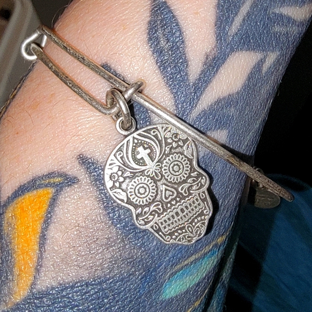 2016 Alex and Ani Calavera sugar skull sterling silver sliding bracelet